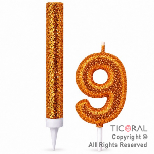 SET BENGALA Y VELA NUMERAL NUMERO 9 CON GIBRE ORO